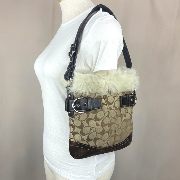 Coach Handbags - Vintage Y2K COACH Signature Shearling Fur Canvas Monogram Logo Bag 8K47 Dust Bag